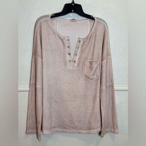 POL Women’s Peach Thermal Patchwork Grommet Long Sleeve Top Oversized Fit Medium